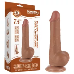   Lovetoy Sliding-Skin - dvigubas dildo su sėklidėmis - 19,5 cm natūralios spalvos