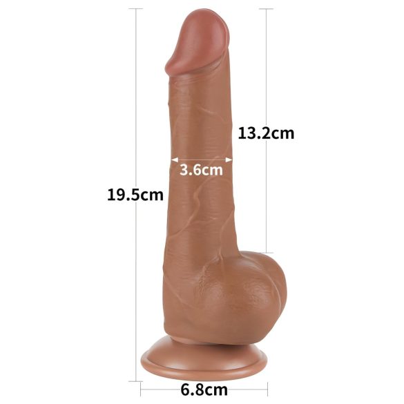 Lovetoy Sliding-Skin - dvigubas dildo su sėklidėmis - 19,5 cm natūralios spalvos