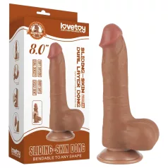   Lovetoy Sliding-Skin - dvigubas dildo su sėklidėmis - 20,8cm - tamsi kūno spalva