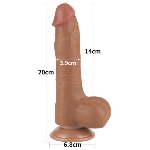 Lovetoy Sliding-Skin - dvigubas dildo su sėklidėmis - 20,8cm - tamsi kūno spalva