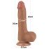 Lovetoy Sliding-Skin - dvigubas dildo su sėklidėmis - 20,8cm - tamsi kūno spalva
