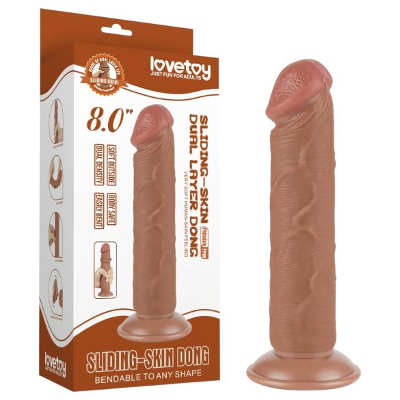 Lovetoy Sliding-Skin - dviejų sluoksnių dildo su siurbtuku - 20cm natūralus