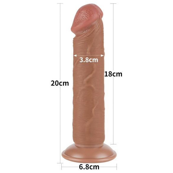 Lovetoy Sliding-Skin - dviejų sluoksnių dildo su siurbtuku - 20cm natūralus