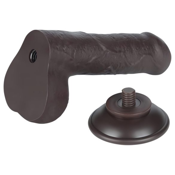 Lovetoy Sliding-Skin - dvigubas dildo su sėklidėmis - 18,3 cm - rudas