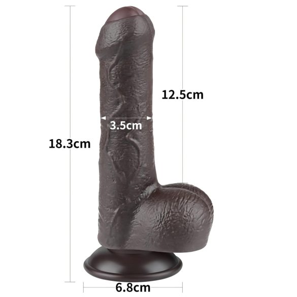 Lovetoy Sliding-Skin - dvigubas dildo su sėklidėmis - 18,3 cm - rudas