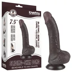 Sliding-Skin - dvigubas dildo su siurbtuku - 19,5 cm (rudas)