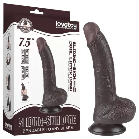 Lovetoy - dvigubas dildo su vakuume - slidus paviršius - rudas, 19,5 cm