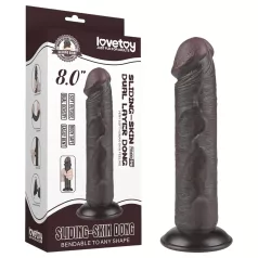  Lovetoy Sliding-Skin - dvigubas dildas su siurbtuku - 20 cm - rudas