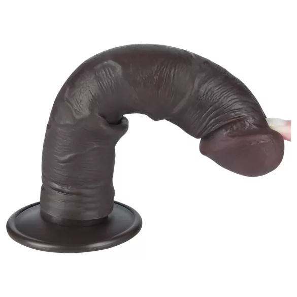Lovetoy Sliding-Skin - dvigubas dildas su siurbtuku - 20 cm - rudas