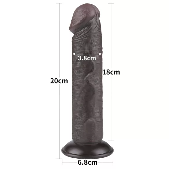 Lovetoy Sliding-Skin - dvigubas dildas su siurbtuku - 20 cm - rudas
