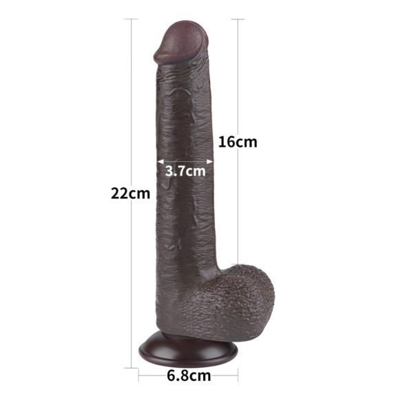 Lovetoy Sliding-Skin - dvigubas dildo su siurbtuku - 20,8 cm - rudas