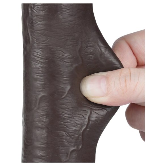 Lovetoy Sliding-Skin - dvigubas dildo su siurbtuku - 20,8 cm - rudas