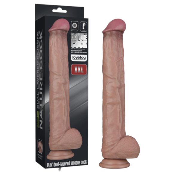 Lovetoy - didelis dvigubo sluoksnio dildo - 36,5 cm - kūno spalvos