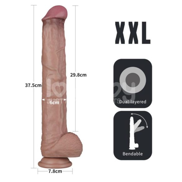 Lovetoy - didelis dvigubo sluoksnio dildo - 36,5 cm - kūno spalvos