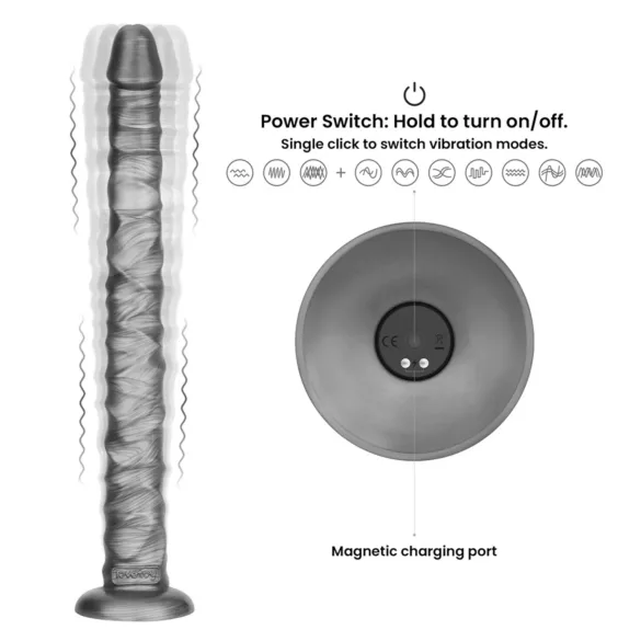 Lovetoy King Sized - didelis vibratorius - 40,5 cm - pilkas