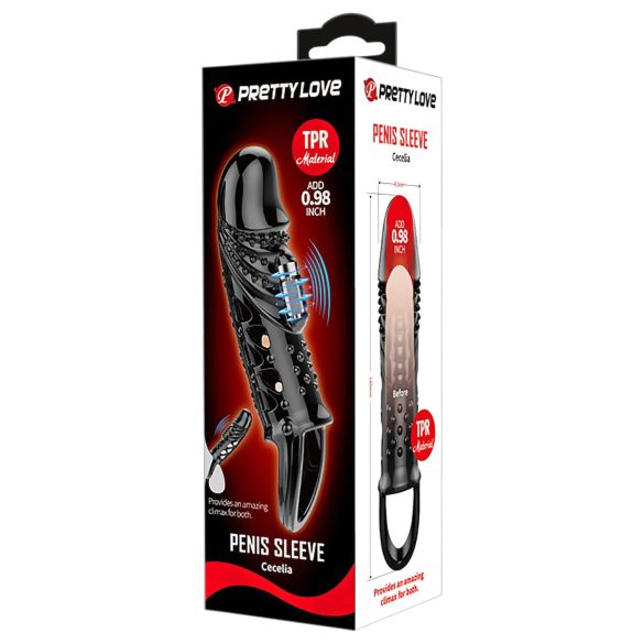 Pretty Love Cecelia - vibruojantis penio užmovas su žiedu - juodas