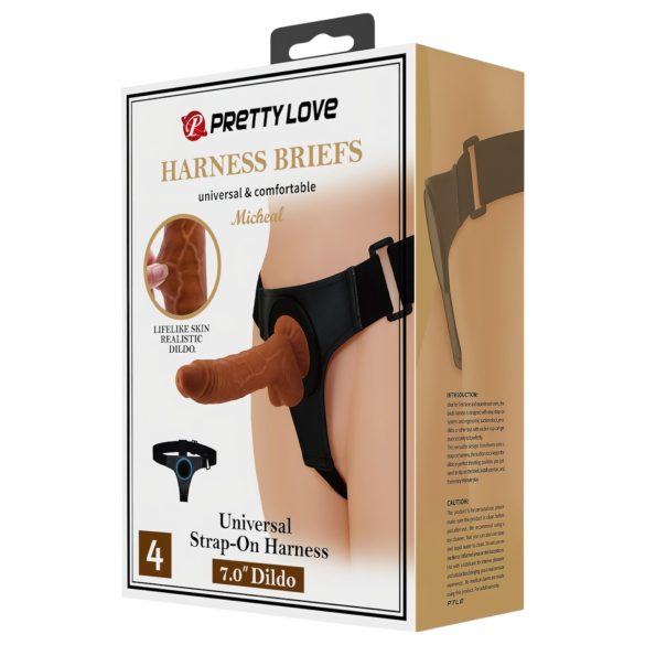 Pretty Love Harness - strap-on diržas su dildo - 17 cm - juodas