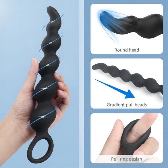 Sex HD Steven - analinis dildo su karoliukais - juodas