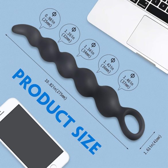 Sex HD Steven - analinis dildo su karoliukais - juodas