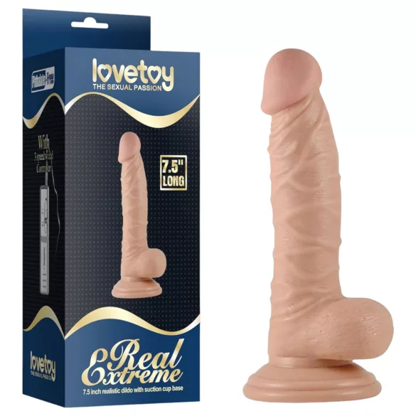 Real Extreme - dildo su kapšeliu ir siurbtuku G taškui, 19 cm (kūno spalvos)