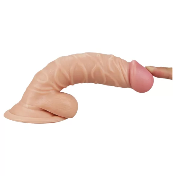 Real Extreme - dildo su kapšeliu ir siurbtuku G taškui, 19 cm (kūno spalvos)