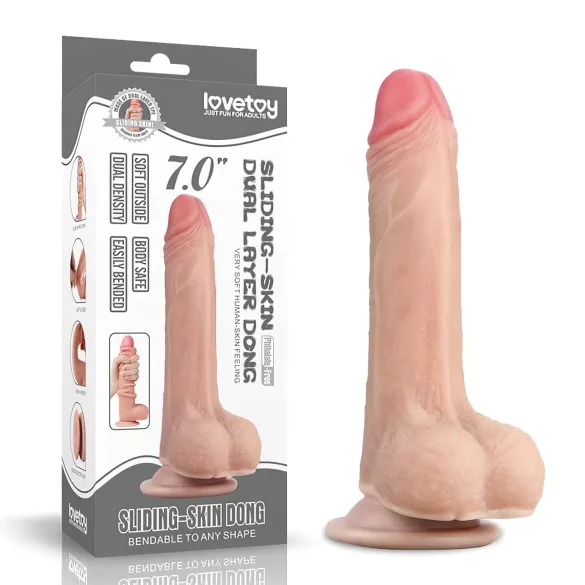 Lovetoy Sliding-Skin - dvigubas dildo - 18 cm - kūno spalvos