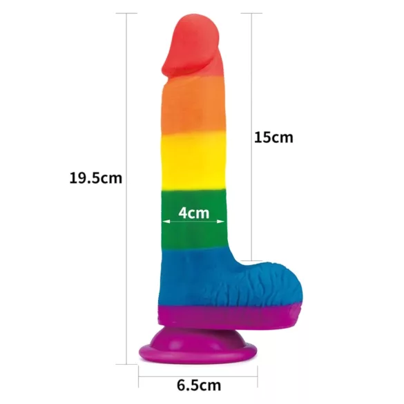 Lovetoy Prider - realistiškas dildo su sėklidėmis - 20 cm - vaivorykštinis