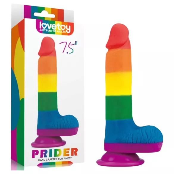 Lovetoy Prider - realistiškas dildo su sėklidėmis - 20 cm - vaivorykštinis