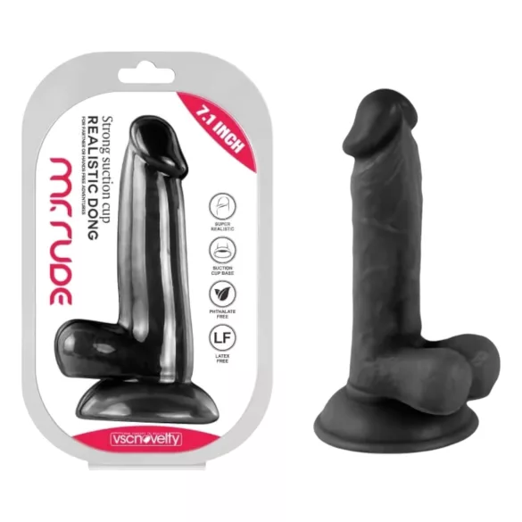 Mr. Rude - realistiškas dildo su sėklidėmis ir prisiurbtuku - 17 cm juodas