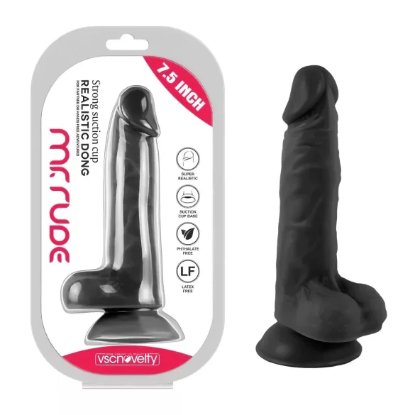 Mr. Rude - realistiškas dildo su sėklidėmis ir siurbtuku - 19 cm juodas