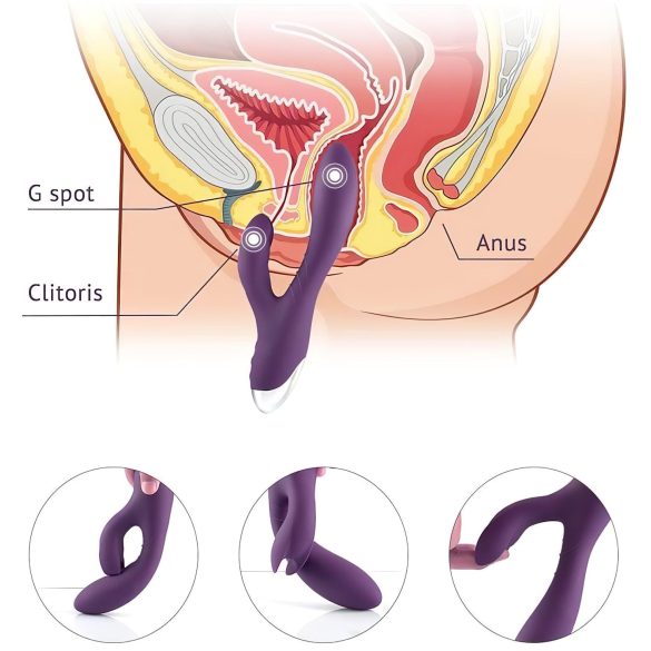 Vandeniui atsparus triušio vibruoklis su klitorio rankena (purpurinis)