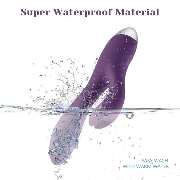 Vandeniui atsparus triušio vibruoklis su klitorio rankena (purpurinis)