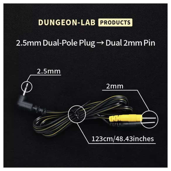 DG-LAB - elektrodų laidas nuo 2,5 mm lizdo iki 2 mm kaiščių (juodas)