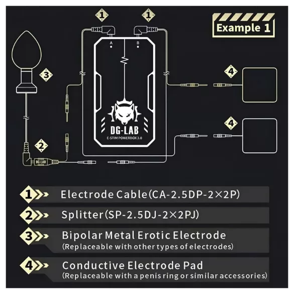 DG-LAB - elektrodų skirstytuvas iš 2,5 mm lizdo į 2 mm (juodas)
