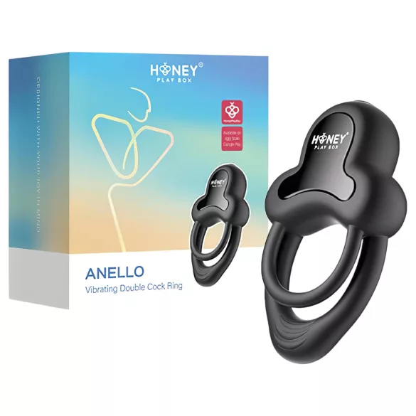 Honey Play Box Anello - vibruojantis penio ir sėklidžių žiedas - juodas
