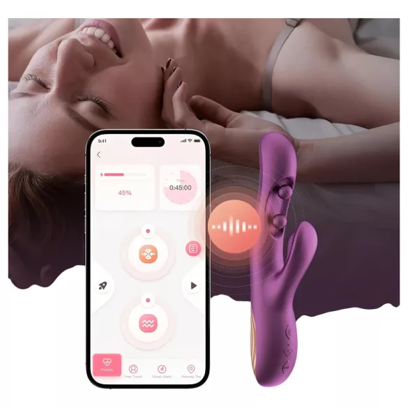 Honey Play Box Gem - programėle valdomas karoliukinis G taško ir klitorio vibratorius (violetinis)