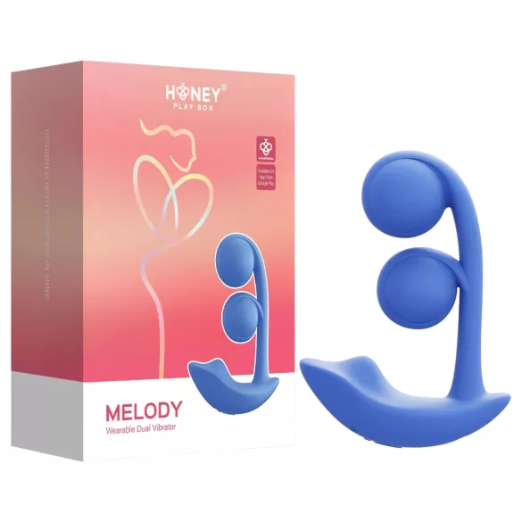 Honey Play Box Melody - dvigubas vibratorius su rutuliukais - mėlynas