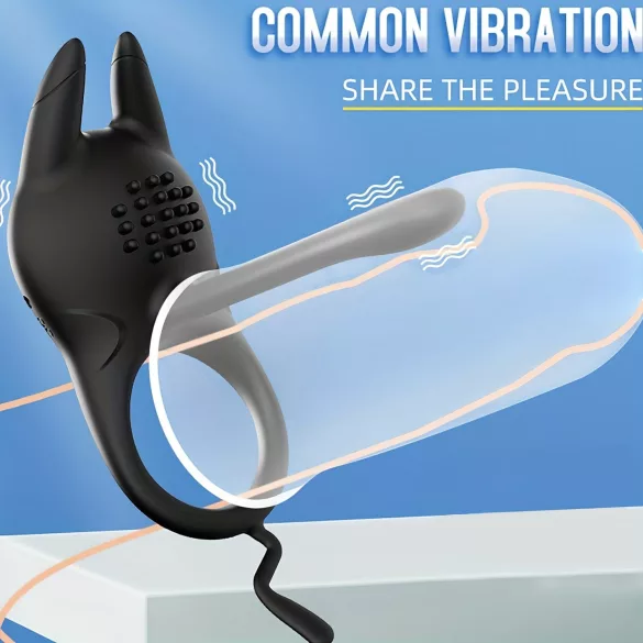 AlvUp - vibruojantis penio žiedas su klitorio stimuliatoriumi - juodas