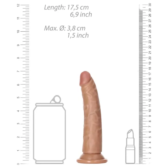 RealRock Slim - realistiškas dildo 15,5 cm - tamsi kūno spalva
