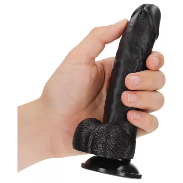 RealRock - dildo su sėklidėmis ir čiulpuku - 15,5 cm (juodas)