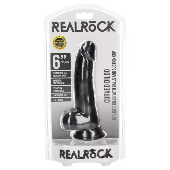 RealRock - dildo su sėklidėmis ir čiulpuku - 15,5 cm (juodas)