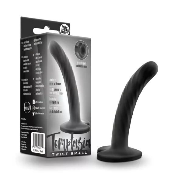 Temptasia Twist Small - juodas, su siurbtuku, susuktos formos dildo