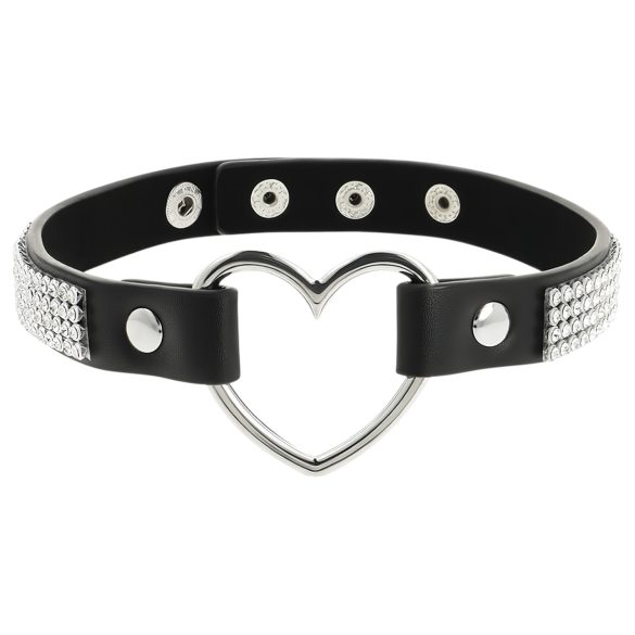 Coquette - kaklo papuošalas su širdies pakabuku - juodas, su kristalais