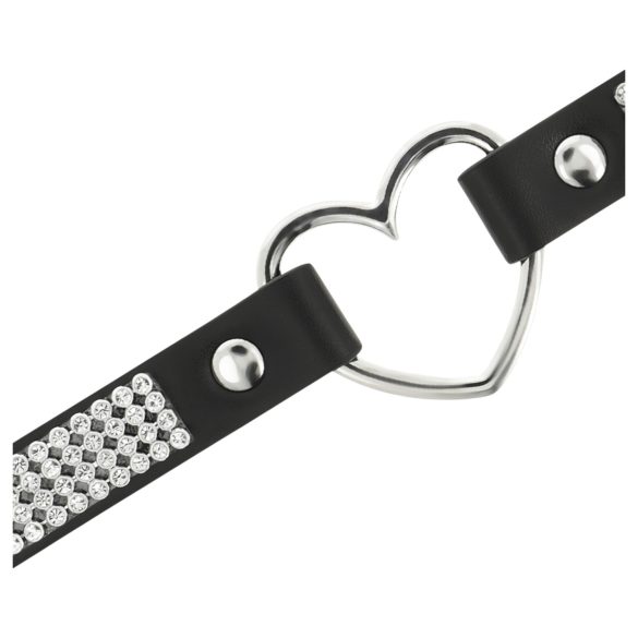 Coquette - kaklo papuošalas su širdies pakabuku - juodas, su kristalais