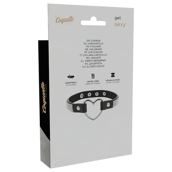 Coquette - kaklo papuošalas su širdies pakabuku - juodas, su kristalais