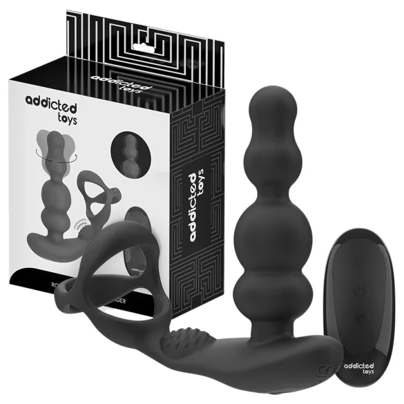 Addicted Toys - analinis vibratorius su sukamuoju galiuku ir penio žiedu