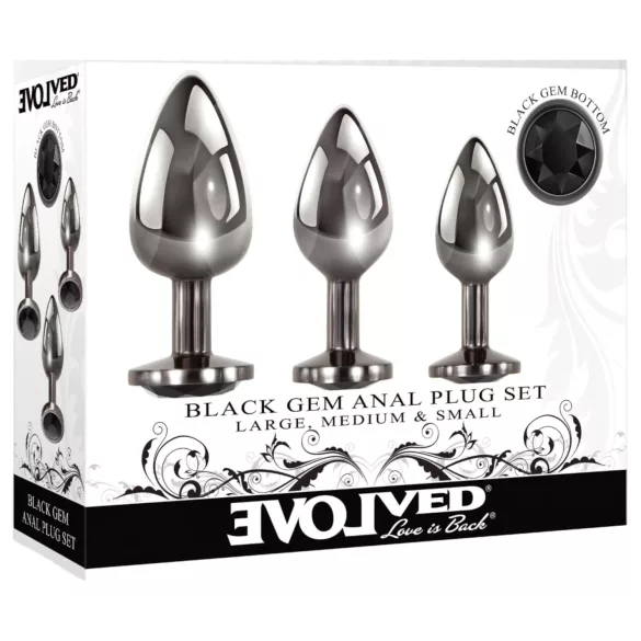 „Evolved Black Gem“ - metalinių analinių kaiščių rinkinys su juodu akmeniu (sidabrinis)