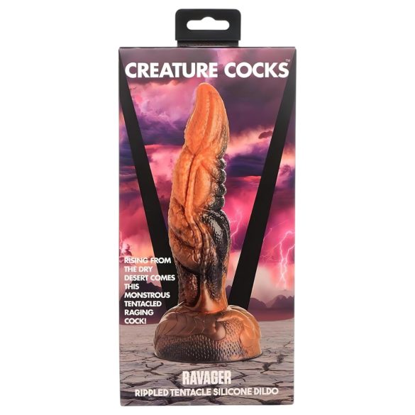 Creature Cocks Ravager - tekstūruotas silikoninis dildo - 20 cm oranžinis