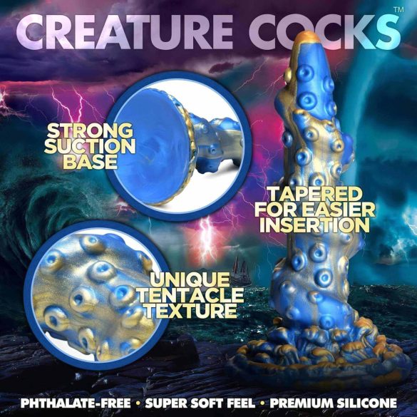 Creature Cocks Kraken - dildo su spiraliniu čiuptuvu - 21 cm - auksinis mėlynas