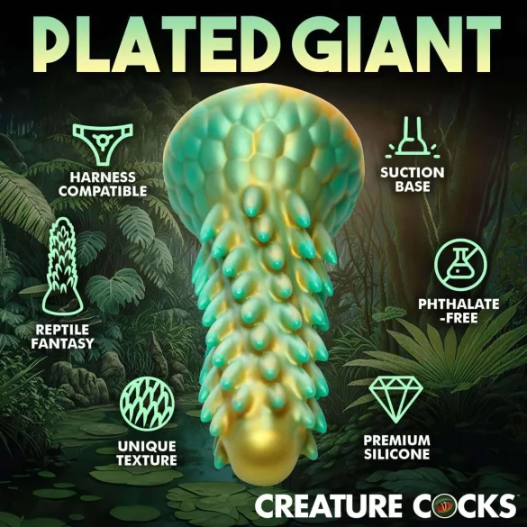 Creature Cocks Stegosaurus - silikoninis dildo - 20cm - žalia